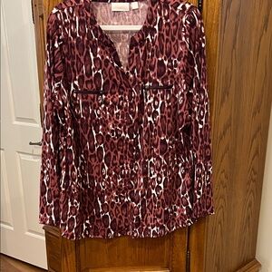 Belle by Kim Gravel Animal Print V-Neck Blouse